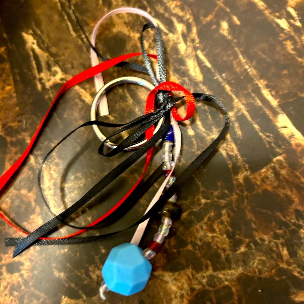 Colorful Ribbon and Bead Keychain